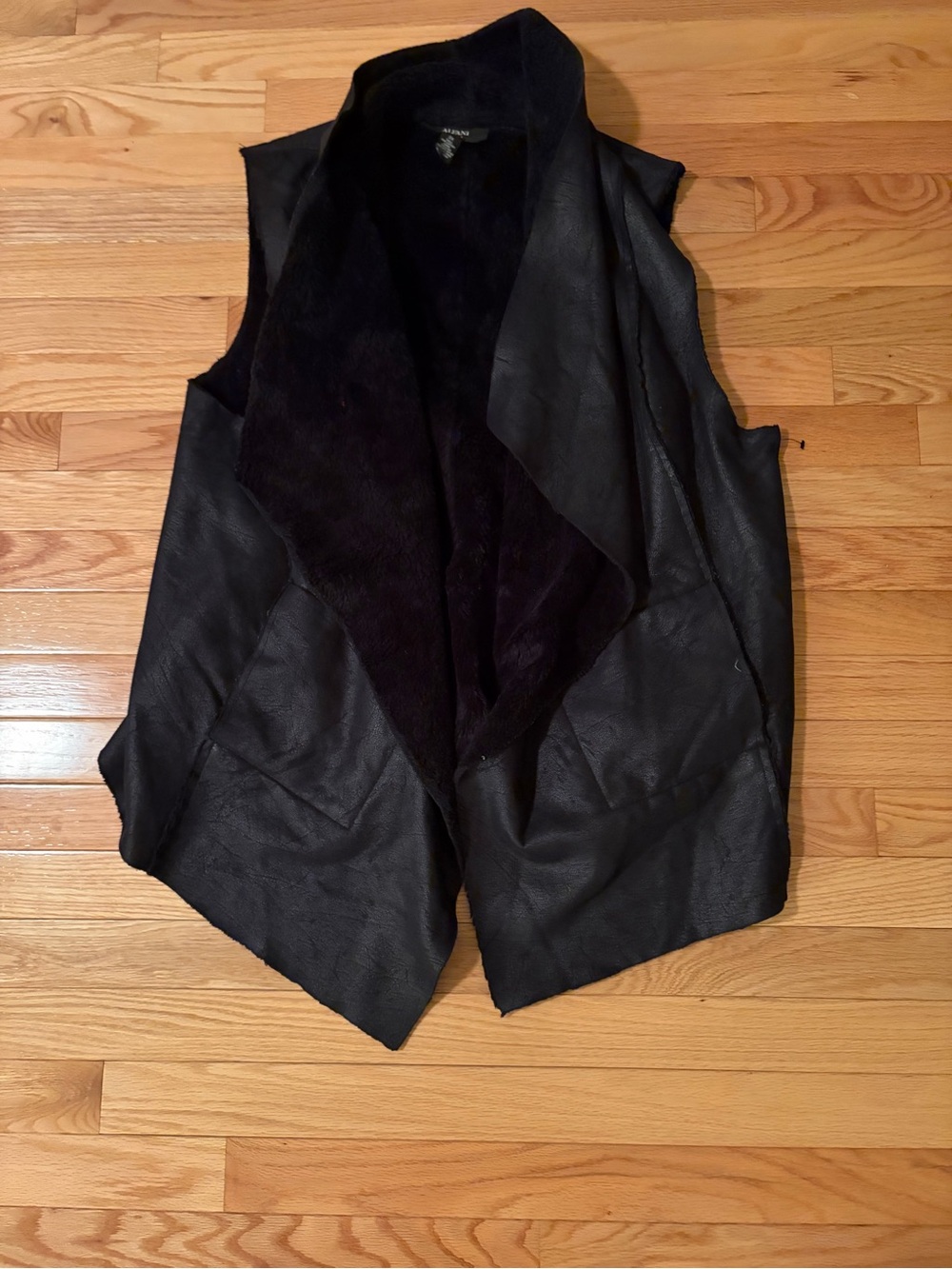 Alfani Black Faux Leather & Faux Fur Open Front Vest